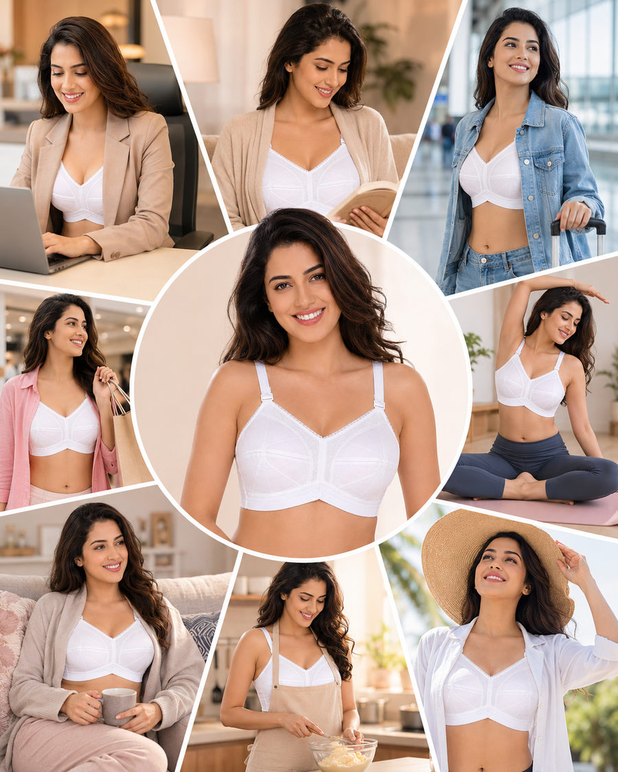 SONA Ultimate Full-Coverage Cotton-Strap Bra – White
