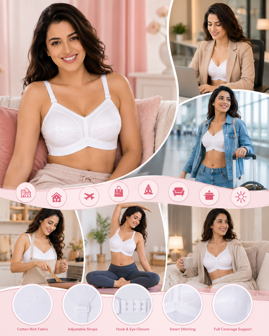 SONA Ultimate Full-Coverage Cotton-Strap Bra – White