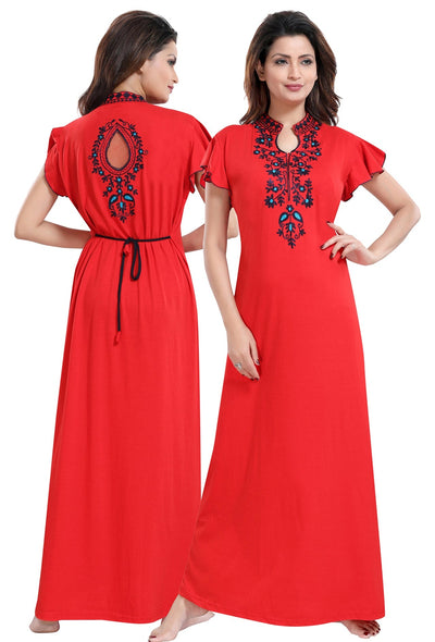 Gudnini-Premium-Hosiery-Cotton-Designer-Embroidered-Long-Nighty-Red