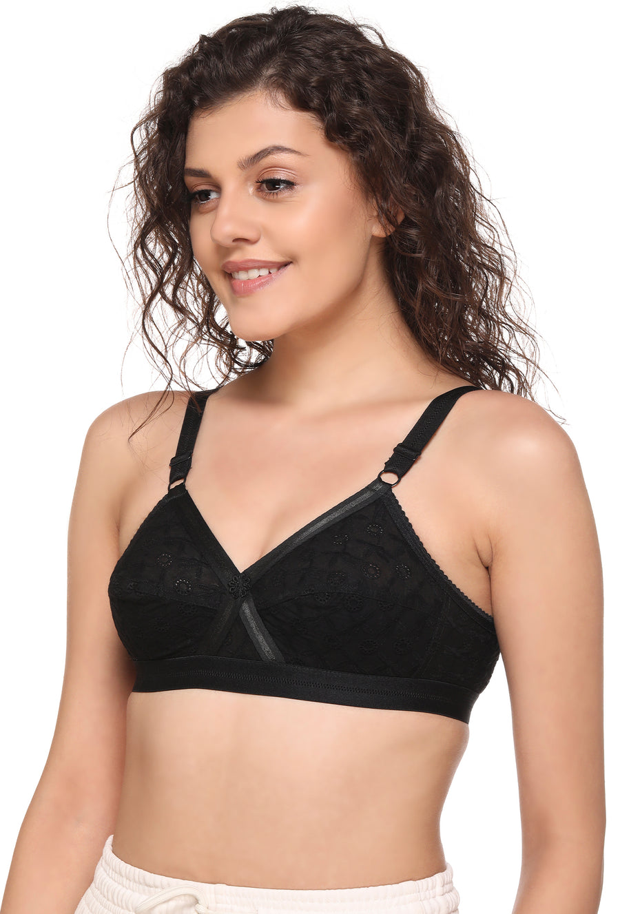 Sona Women Bra ,Plus Size Bra, Seamed Bra, Cross Chiken Bra, Chiken Cotton Bra, LINGERIE,SONAEBUY, Black