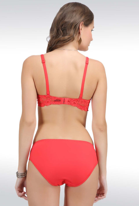 Bodycare Bridal Red Color Bra Panty Set In Nylon Elastane-6404re