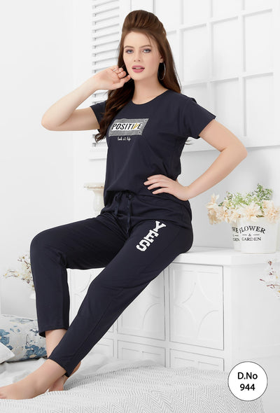 Gudnini Urban Look Stylish T-Shirt Pyjama Set - Navy Blue