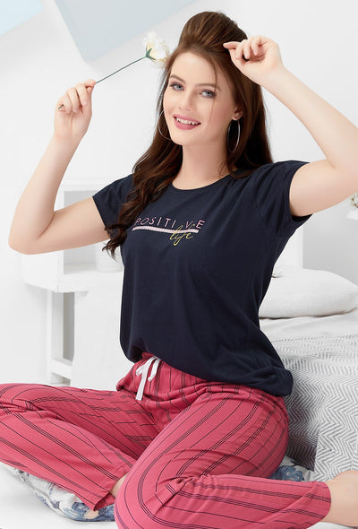 Gudnnini Straight Line Flannel T-Shirt Pyjama Set