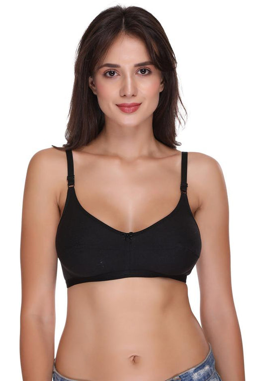 Buy Women Medium Coverage Regular Black Cotton T-shirt bra online