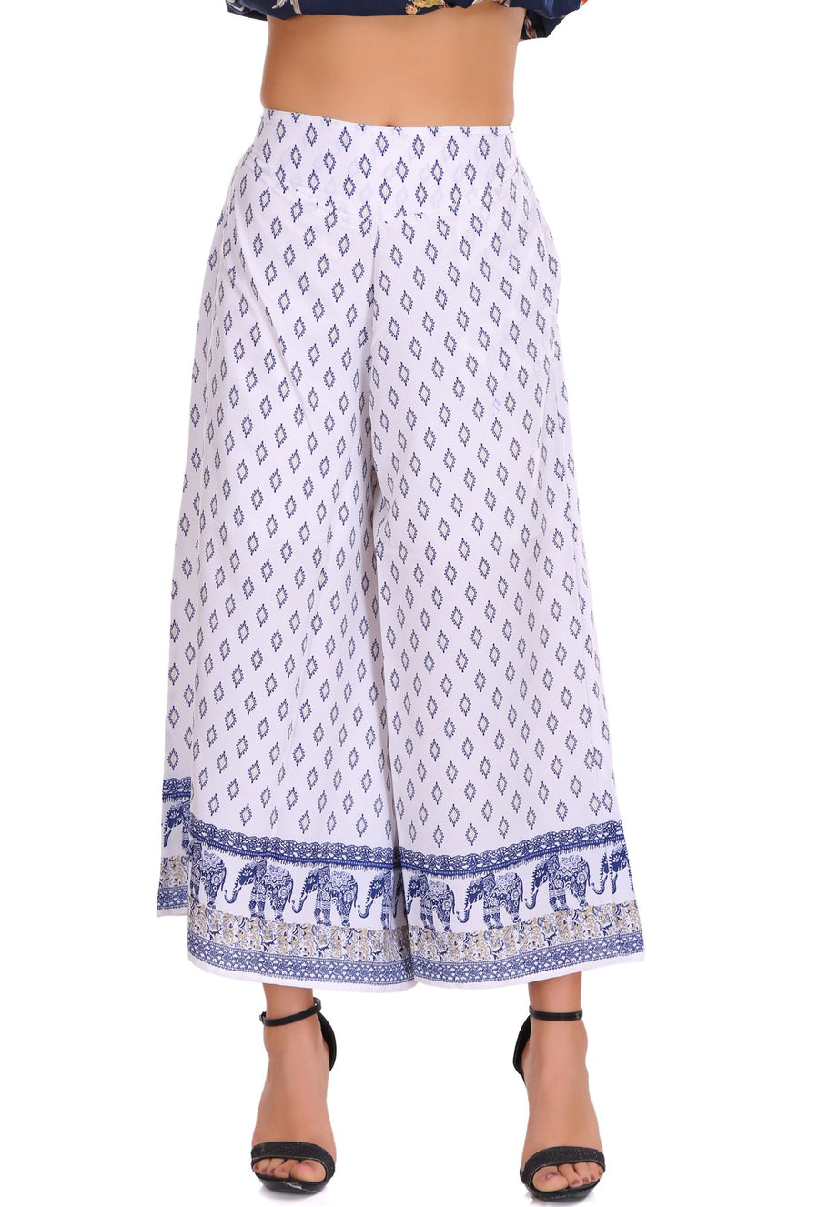 Sona Women PALAZZO, ACTIVEWEAR,LINGERIE,APPAREL, SONAEBUY, Plazzo, Printed Plazzo, WHT-BLU-ANML