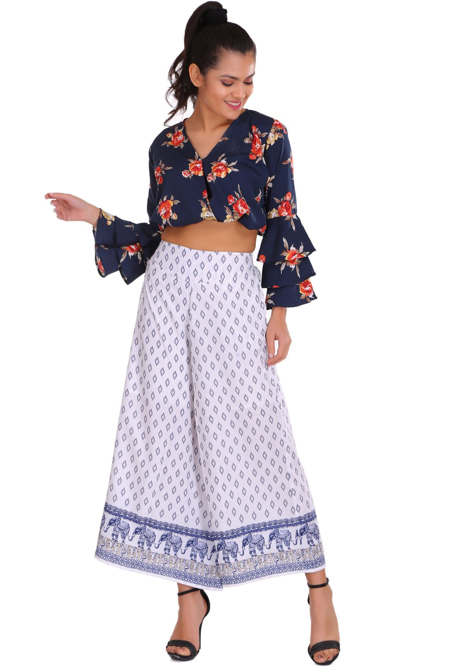 Sona Women PALAZZO, ACTIVEWEAR,LINGERIE,APPAREL, SONAEBUY, Plazzo, Printed Plazzo, WHT-BLU-ANML