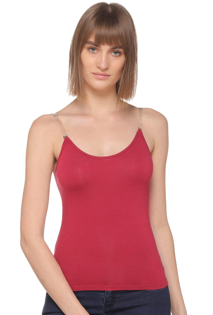 Sona Women Camisole, Slips,Nightwear, ACTIVEWEAR,LINGERIE,SONAEBUY, Multiway camisole, Transparent Strap camisole, 8004, Maroon