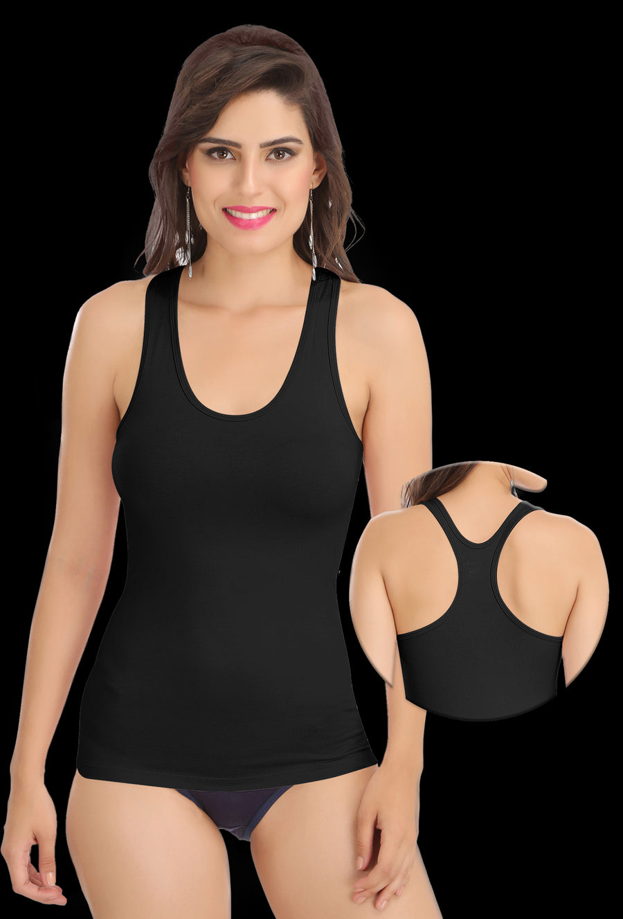 Sona Women Camisole, Slips, Spaagati, Nightwear, ACTIVEWEAR,LINGERIE,SONAEBUY, Racerback, 8008, Black