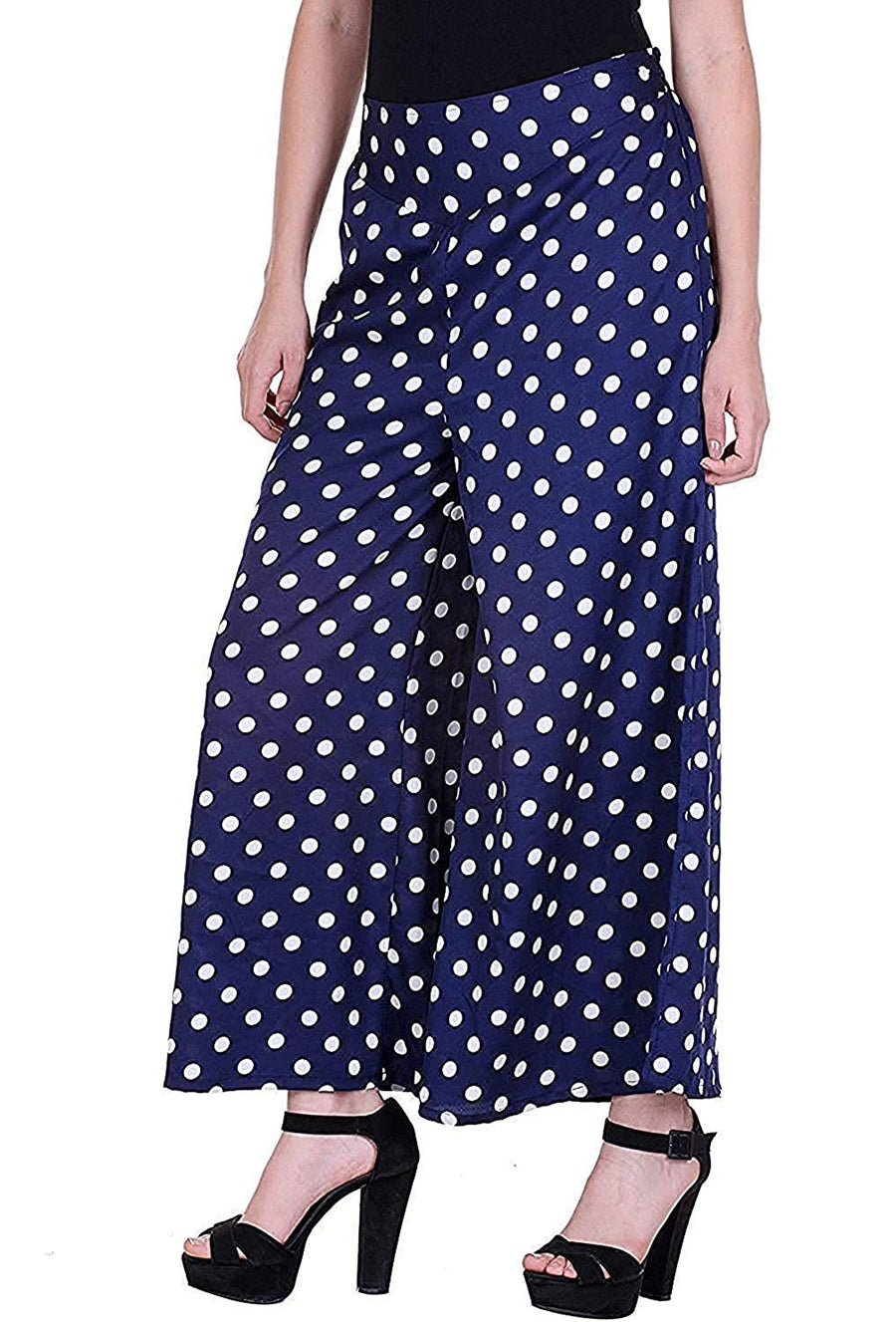 Sona Women PALAZZO, ACTIVEWEAR,LINGERIE,APPAREL, SONAEBUY, Plazzo, Printed Plazzo, BLU-WHT-DOT