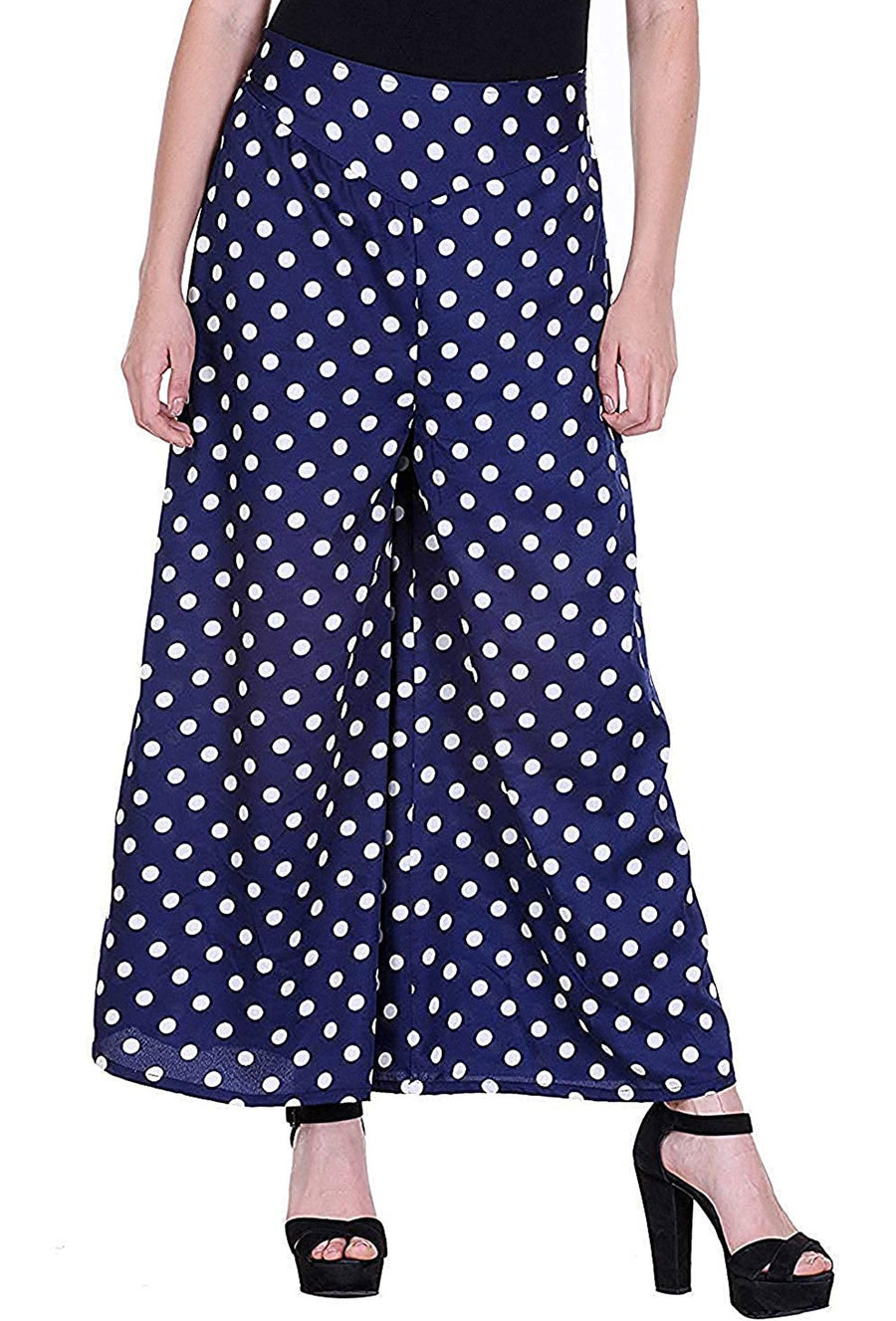Sona Women PALAZZO, ACTIVEWEAR,LINGERIE,APPAREL, SONAEBUY, Plazzo, Printed Plazzo, BLU-WHT-DOT