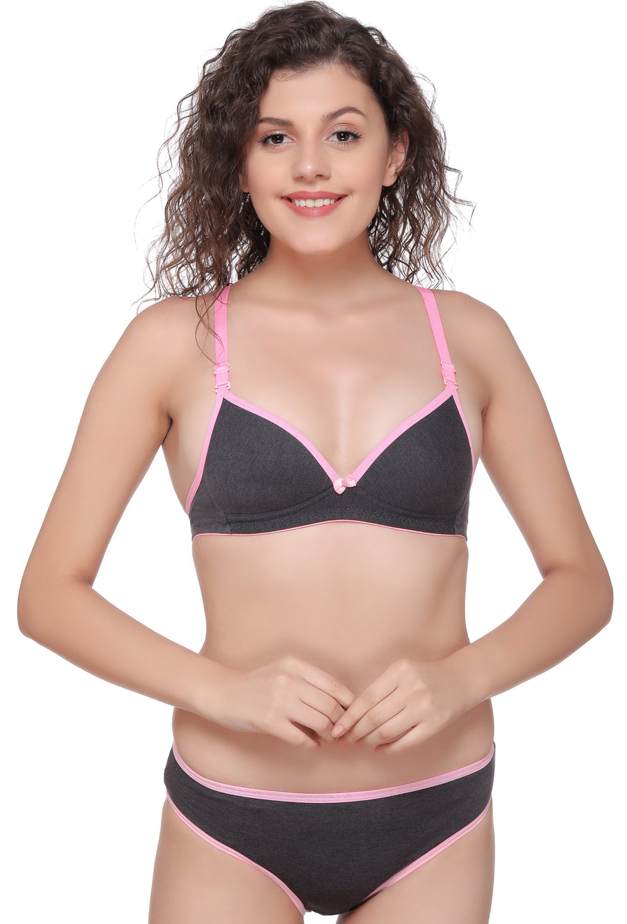 Sona Women Bra, SONAEBUY, Lightly padded Bra, Padded Bra, Bra & Panty Set, SA-34 Sets, Black Grey