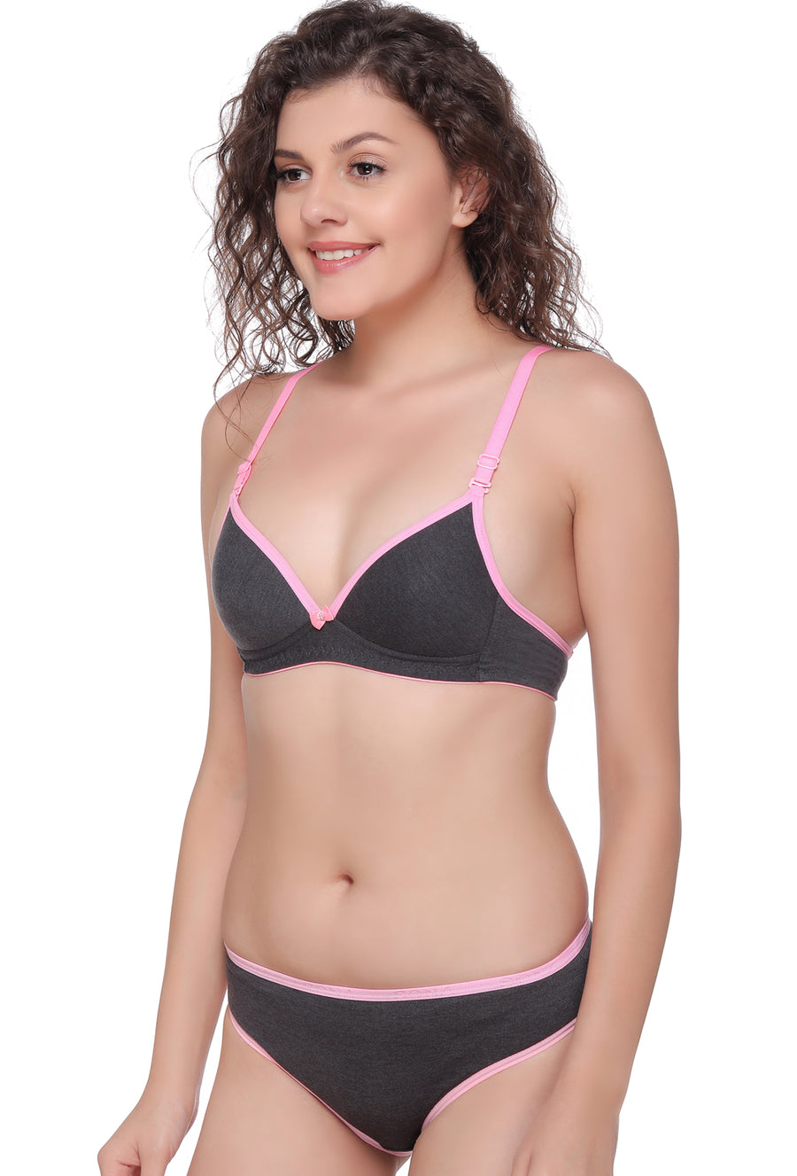 Sona Women Bra, SONAEBUY, Lightly padded Bra, Padded Bra, Bra & Panty Set, SA-34 Sets, Black Grey