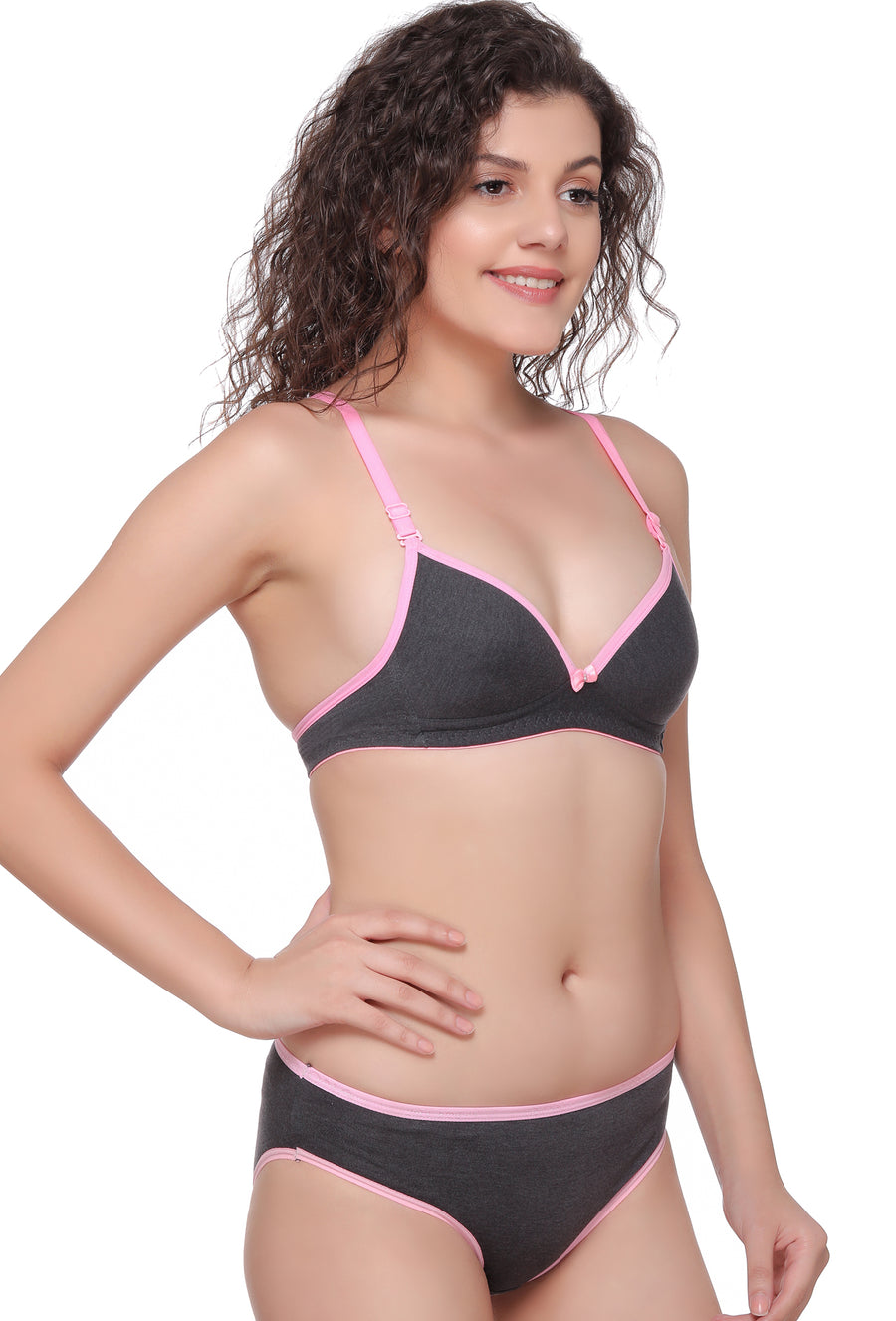 Sona Women Bra, SONAEBUY, Lightly padded Bra, Padded Bra, Bra & Panty Set, SA-34 Sets, Black Grey