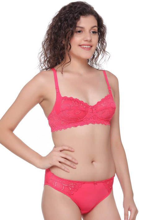 Buy Women's Hosiery Bra and Panty Set (Color-Baby Pink,Size38