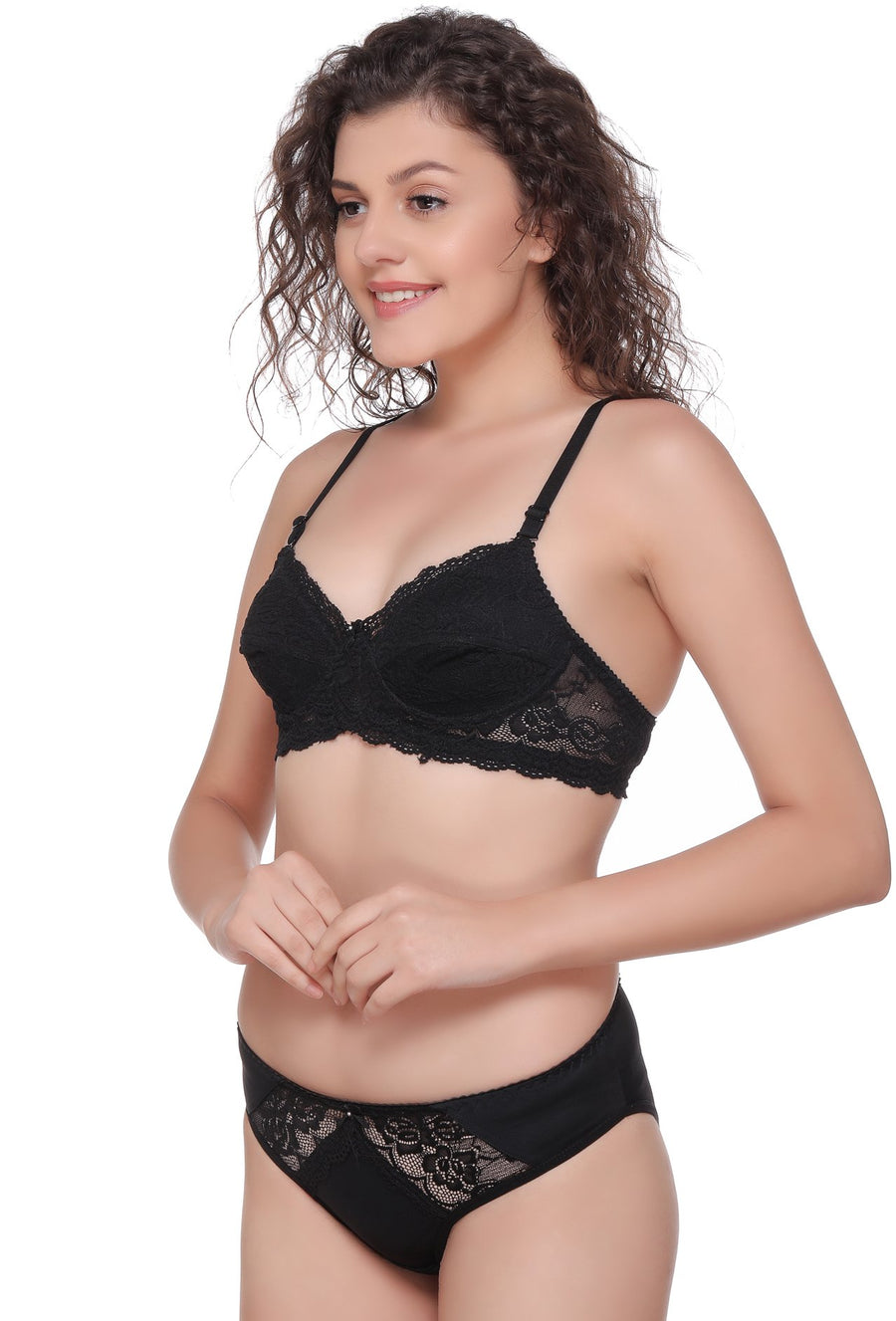 Sona Women Bra Panty Set, lace Bra, Bralette Bra, 5504 LINGERIE,SONAEBUY, Black