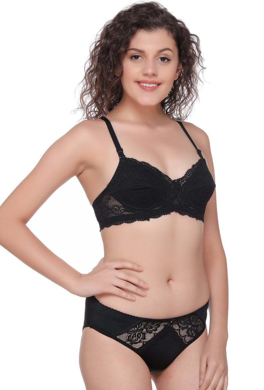 Sona Women Bra Panty Set, lace Bra, Bralette Bra, 5504 LINGERIE,SONAEBUY, Black