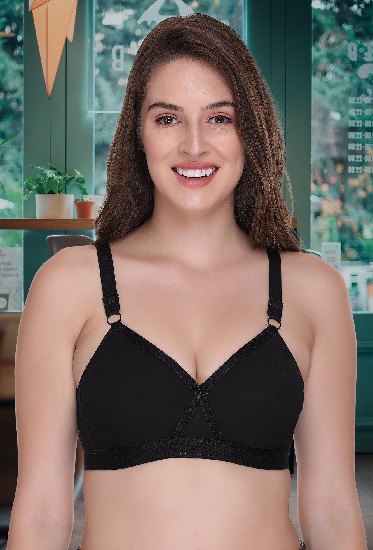 Women's Super Fit Black Full Coverage Everyday Plus Size T-Shirt Non Padded  Seamless Bra Free Transparent Strap