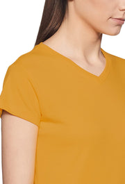 Sona Women T-Shirt, Half Seleves,  ACTIVEWEAR,LINGERIE,APPAREL, SONAEBUY, V Neck, Gold