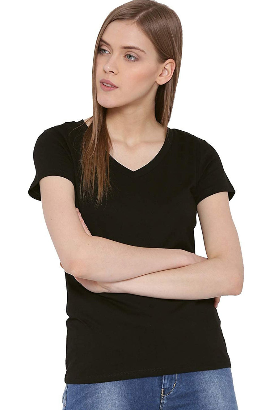 Sona Women T-Shirt, Half Seleves,  ACTIVEWEAR,LINGERIE,APPAREL, SONAEBUY, V Neck, Black