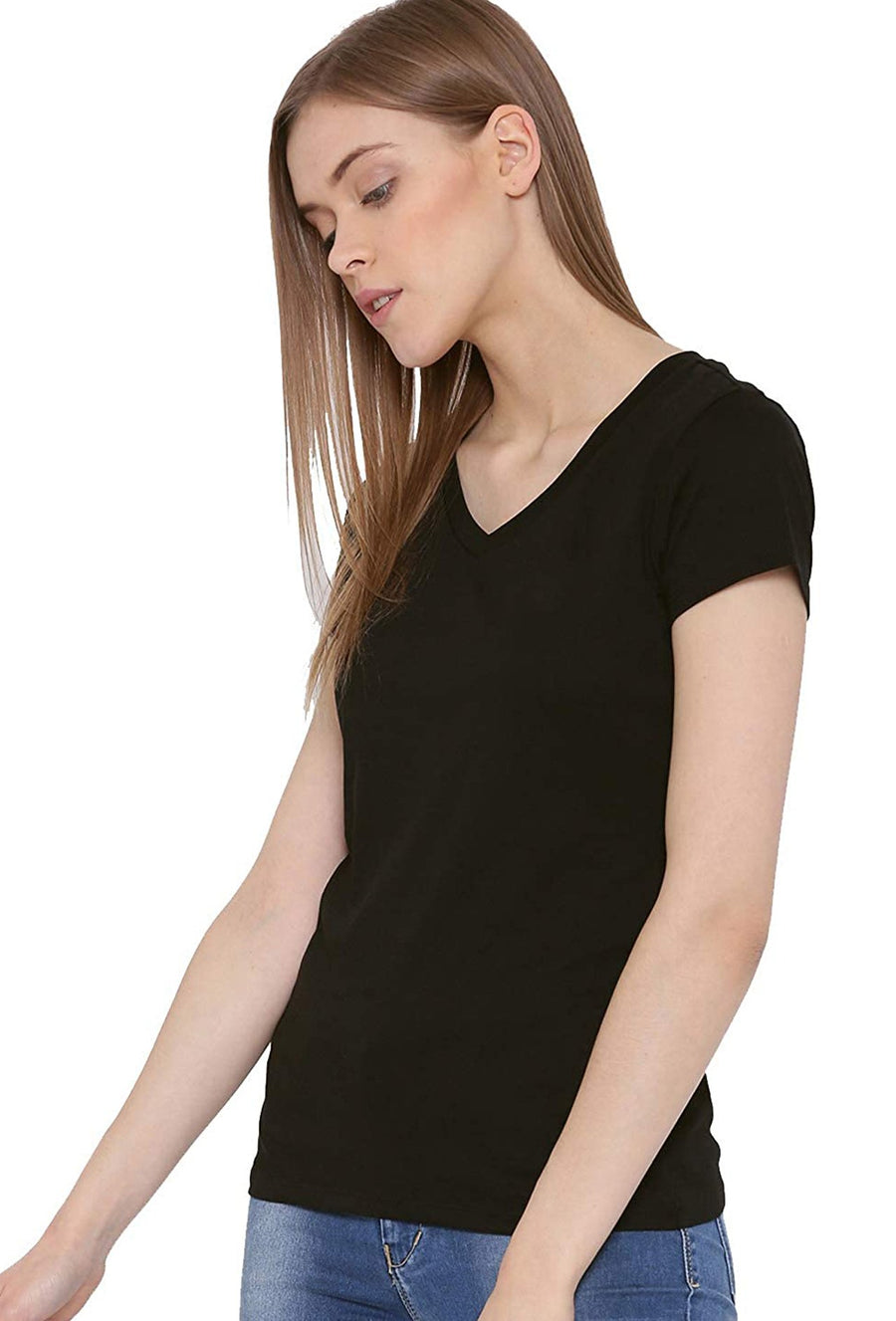 Sona Women T-Shirt, Half Seleves,  ACTIVEWEAR,LINGERIE,APPAREL, SONAEBUY, V Neck, Black